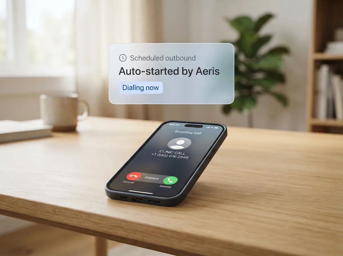 Patient phone receiving a scheduled outbound call auto-started by Aeris